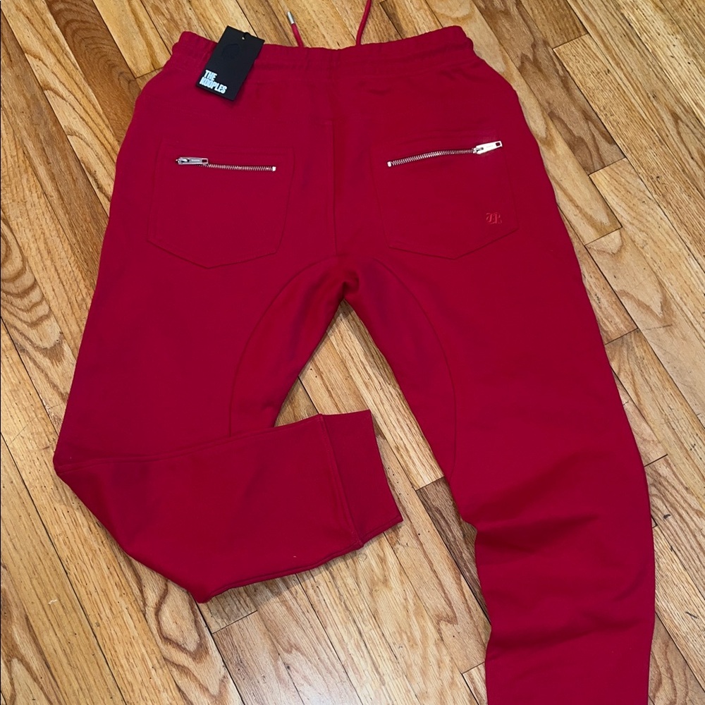 The Kooples Red Drawstring Joggers with Silver Zippers - Picture 6 of 7